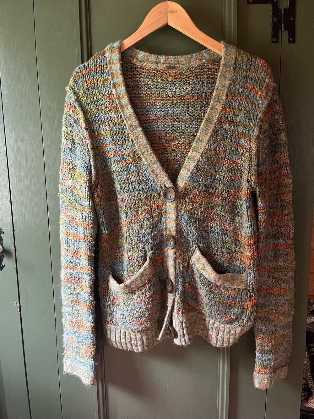 Free People Multicolour V-Neck Button Cardigan Sweater - Blue Green Orange